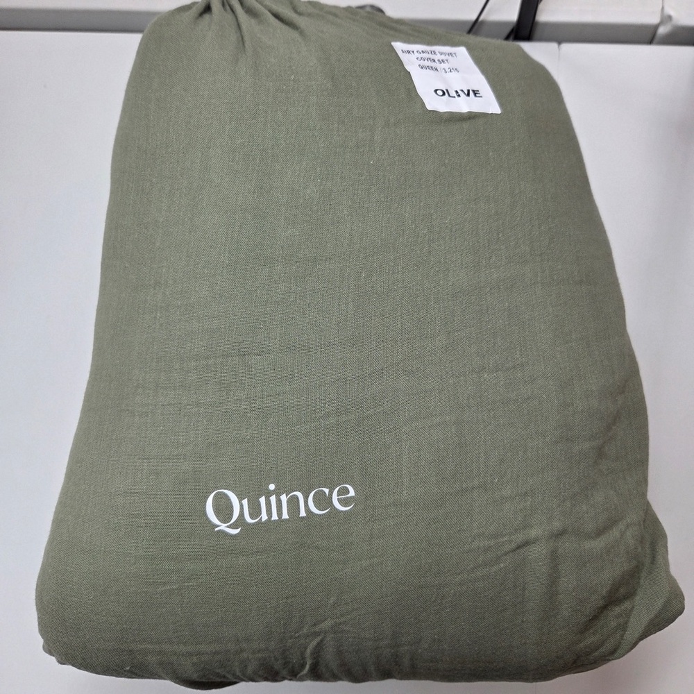 QUINCE Organic Airy Gauze Duvet Cover Set Full/Queen Olive 6664 - Picture 8 of 13